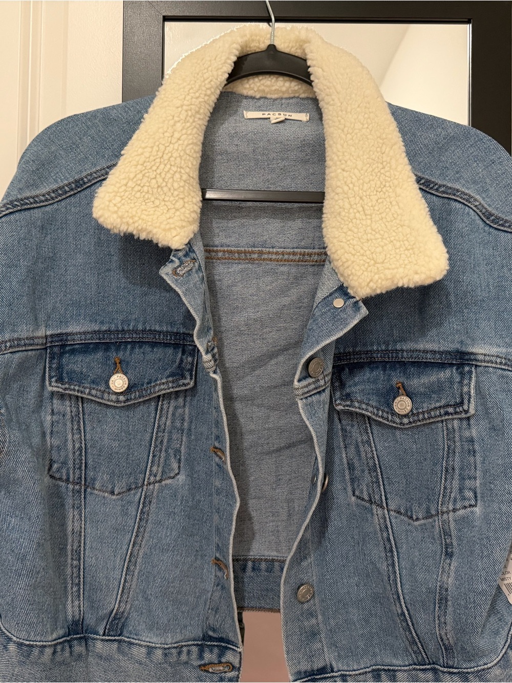 PacSun Light Blue Denim Jacket with Cream Sherpa Collar